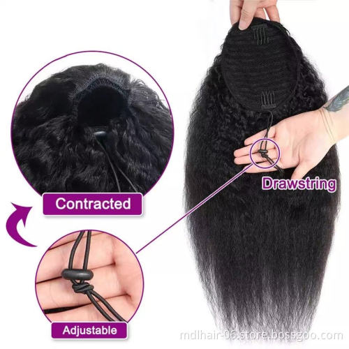 Kinky Straight Ponytail Human Hair Extension Long Clip In Drawstring Ponytail Brazilian Remy Human Hair For Women